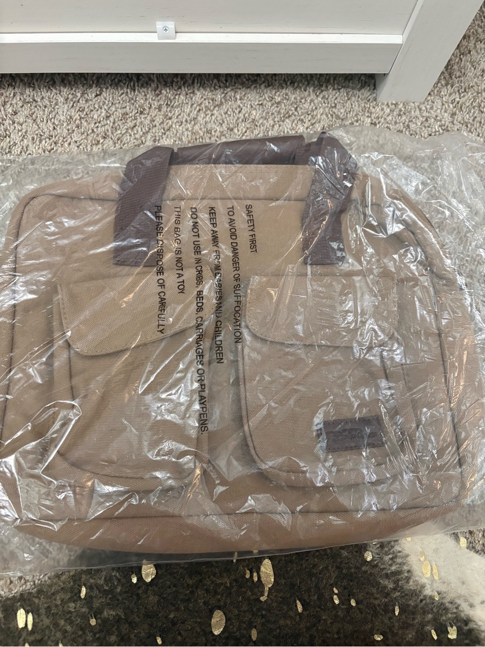 Bella Russo- Canvas Utility Briefcase Tote in Khaki Brown - Picture 2 of 5